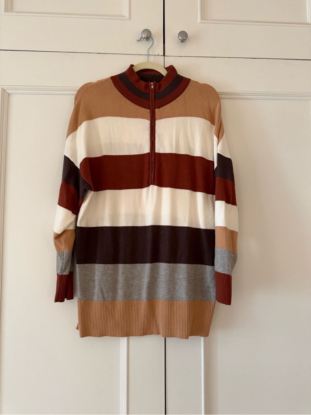 Oversized Striped Half-Zip Knit Sweater – Size Medium